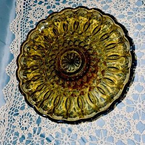 Vintage cake stand amber glass patterned depression era(?)